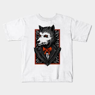 Big Bad Wolf Suit Black Orange Kids T-Shirt